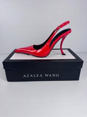 Azalea Wang Emanuela Red Patent Slingback Heels | Pointed Toe Stiletto Sz 6-7.5
